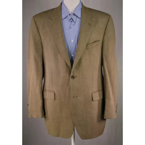 Lauren Ralph Lauren Gold Herringbone Wool-Silk 2-Btn Sportcoat Blazer 42L - Picture 2 of 8